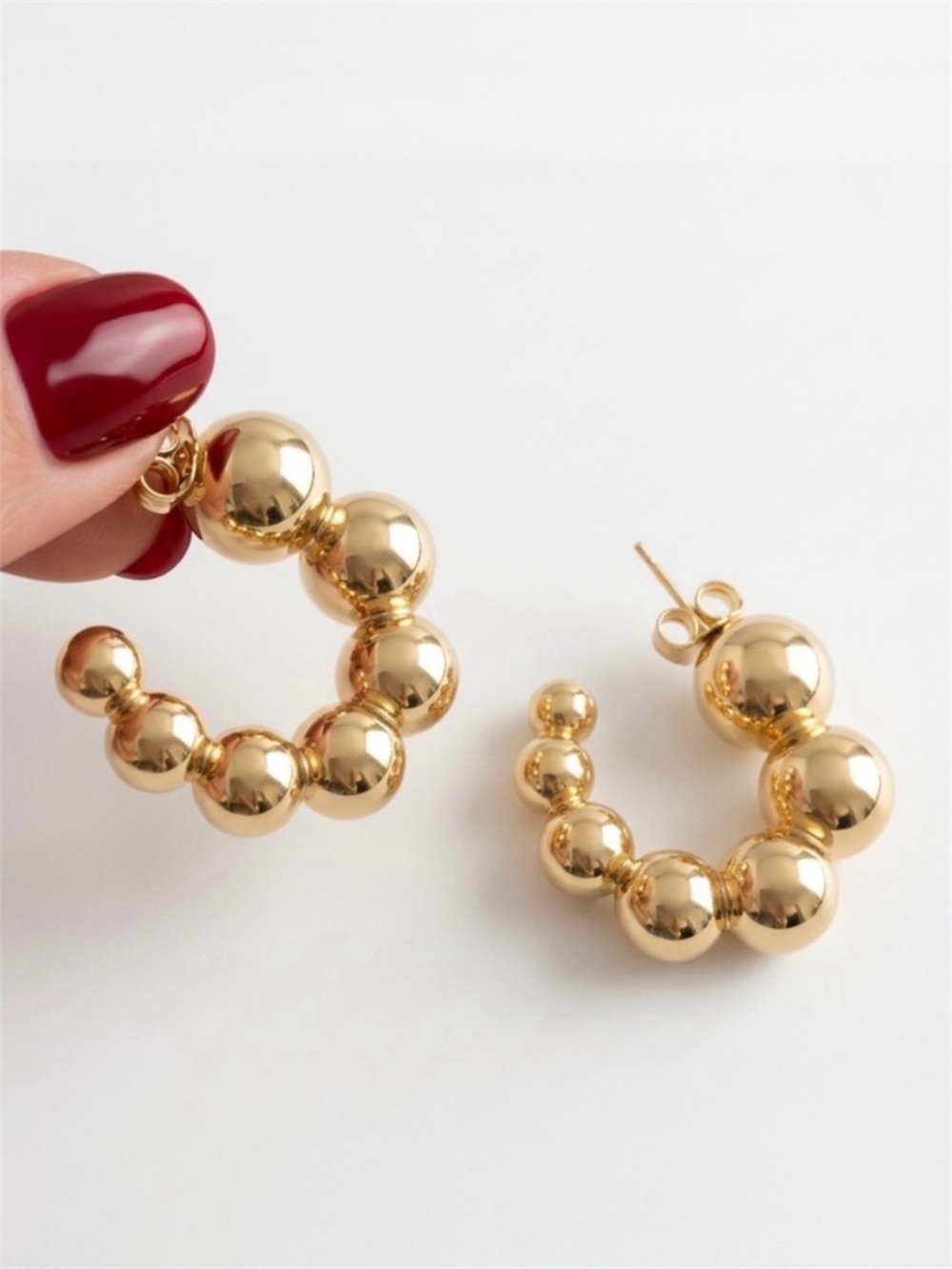 Ball Hoop Earrings | 14K Gold Plated Bead Hoops | Luxury Elegant Jewelry